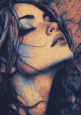 Woman's Face with Cracked Pattern