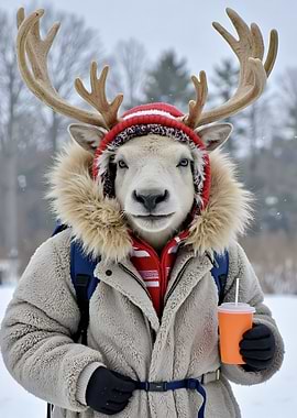 Svalbard Reindeer with Reindeer Antlers