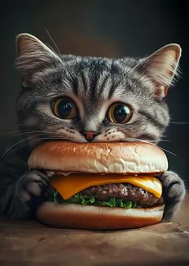 Cat Eating Burger
