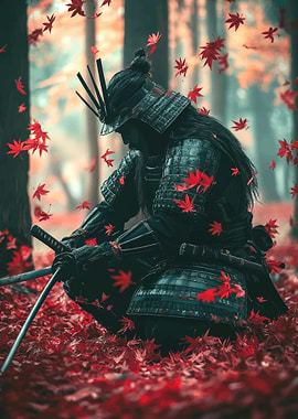 Samurai in Autumn Forest