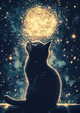 Cat Gazing at the Moon