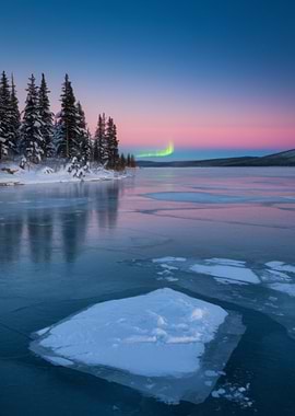 Frozen Lake Aurora Borealis
