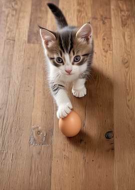 Kitten Playing with Egg