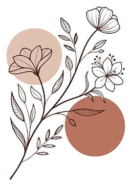 Floral Branch with Circles