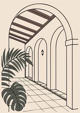 Archway with Palm Leaves