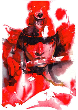 Red Samurai Warrior Watercolor