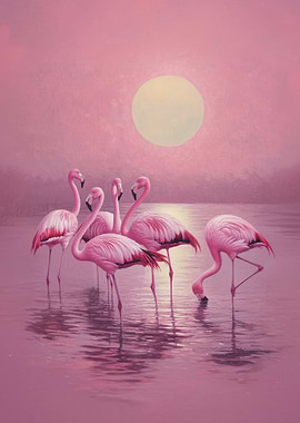 Pink Flamingos Sunset