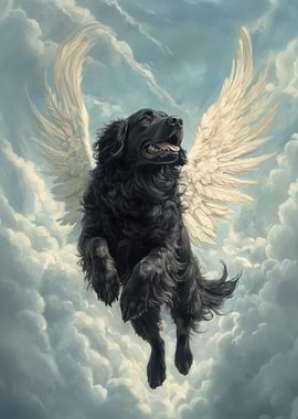 Newfoundland Dog with Angel Wings | Gentle Giant Memorial Print | Black Dog with Wings