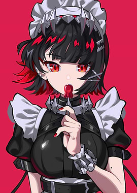 Gothic Maid with Red Eyes