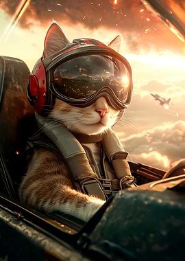 Cat Pilot in Cockpit