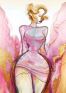 Watercolor Woman in Pink