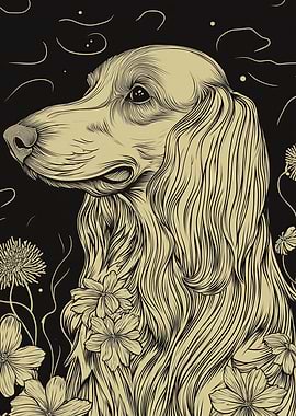 Dog Portrait with Flowers