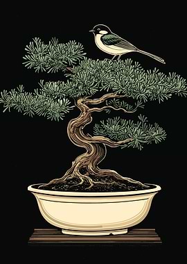 Bonsai Tree with Bird