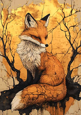 Kintsugi Golden Fox Illustration