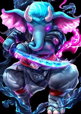 Cyberpunk Elephant Warrior Animal