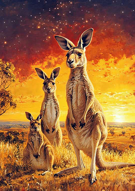 Kangaroo Family Sunset