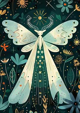 Celestial Moth Nursery Illustration