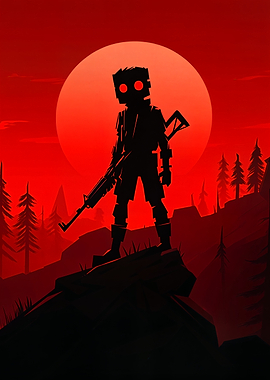 Silhouetted Figure with Rifle