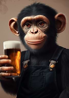 Chimpanzee with a Glass of Beer