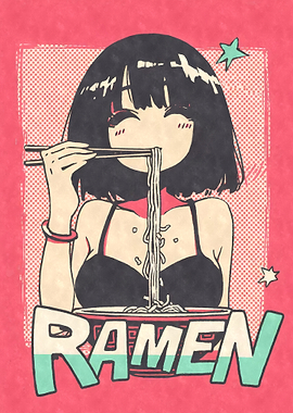 Ramen Girl Illustration Halftone