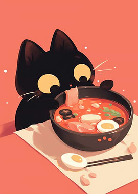 Cat Eating ramen
