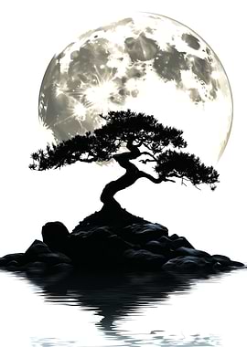 Bonsai Tree and Full Moon