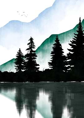 Watercolor Mountain Lake