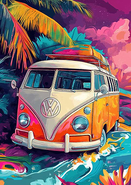 VW Van Tropical Sunset