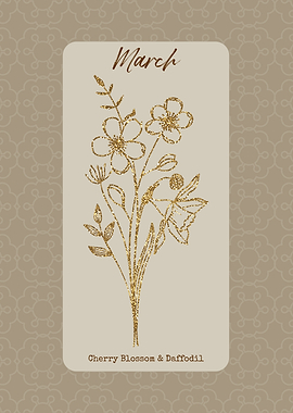 March Birth Month Flower Cherry Blossom and Daffodil
