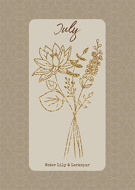 July Birth Month Flower Water Lily and Larkspur