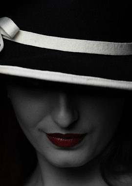 Woman in Hat with Red Lips