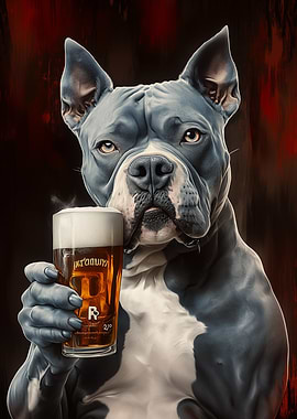 Pitbull Dog Holding Beer