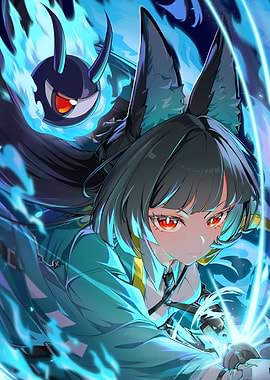 Girl with Blue Flames