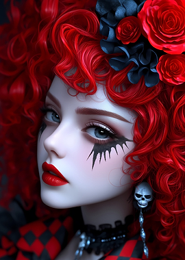 Redhead Doll with Skull Earring Anime Girl Waifu Gaming