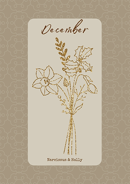 December Birth Month Flower Narcissus and Holly