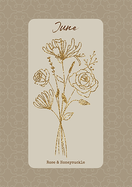 June Birth Month Flower Rose and Honeysuckle