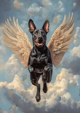 Doberman with Angel Wings | Pet Loss Memorial Poster | Dog with Wings