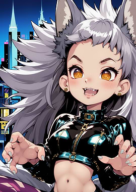 Anime Wolf Girl in City