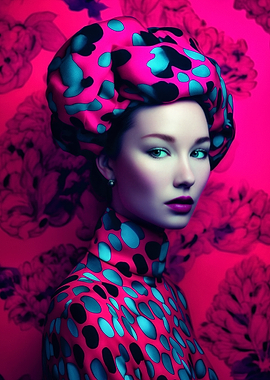 Woman in Pink and Blue Headscarf