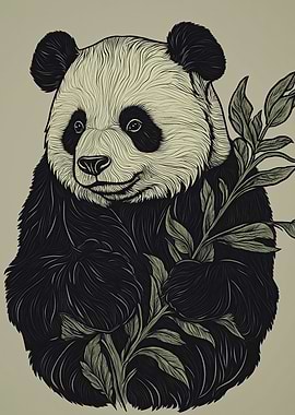 Smiling Panda with Leaves