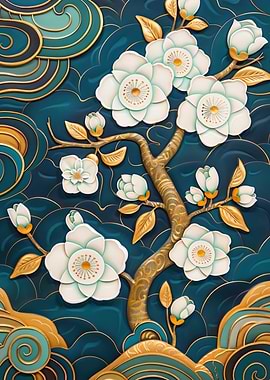 Gold & White 3D Flowers