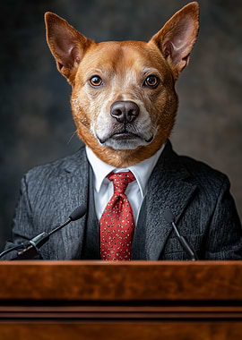 Dog in Suit at Podium
