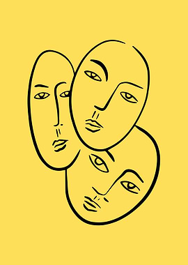 Abstract Faces on Yellow