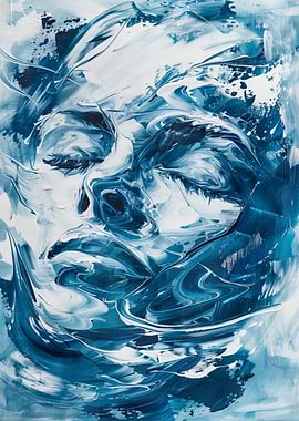 Abstract Blue and White Portrait