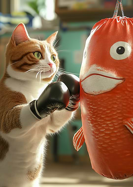 Cat Boxing Fish Punching Bag