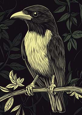 Bird on Branch Illustration