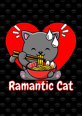 Romantic Cat Eating Ramen