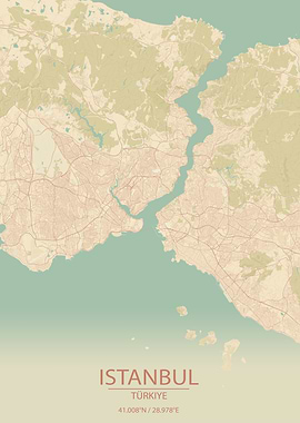 Istanbul Türkiye Vintage Style City Map