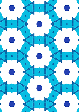Hexagonal Dots and Clouds in Blue and White