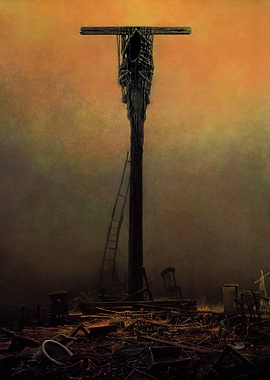 Surreal Hanging Figureby Zdzislaw Beksinsk